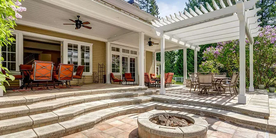 A white luxury house with Pergolas & Gazebos